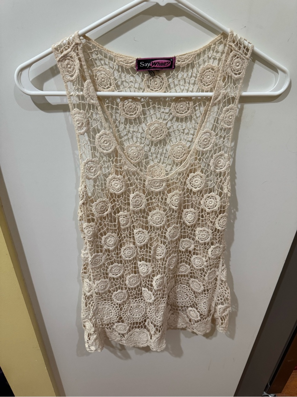 Say What? Beige Crochet Lace Tank Top